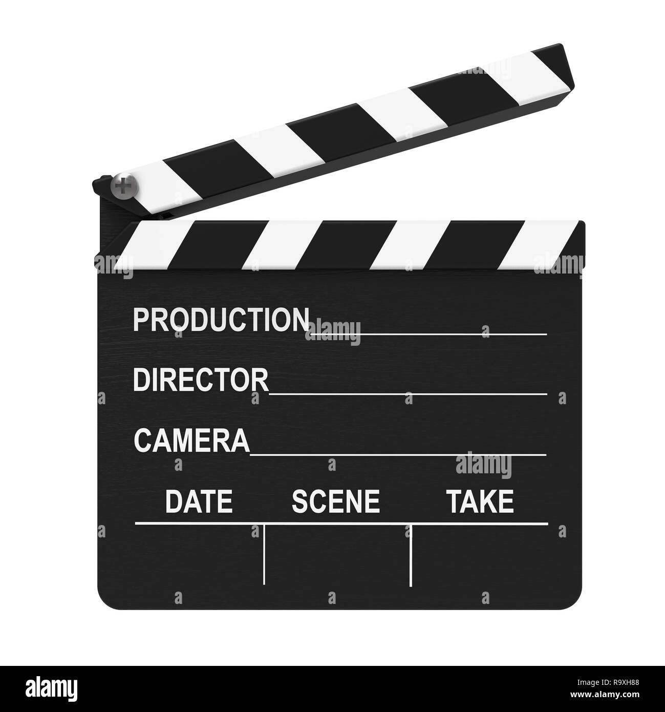 Kino klatschen auf weißem Hintergrund 3D Rendering isoliert Stockfoto