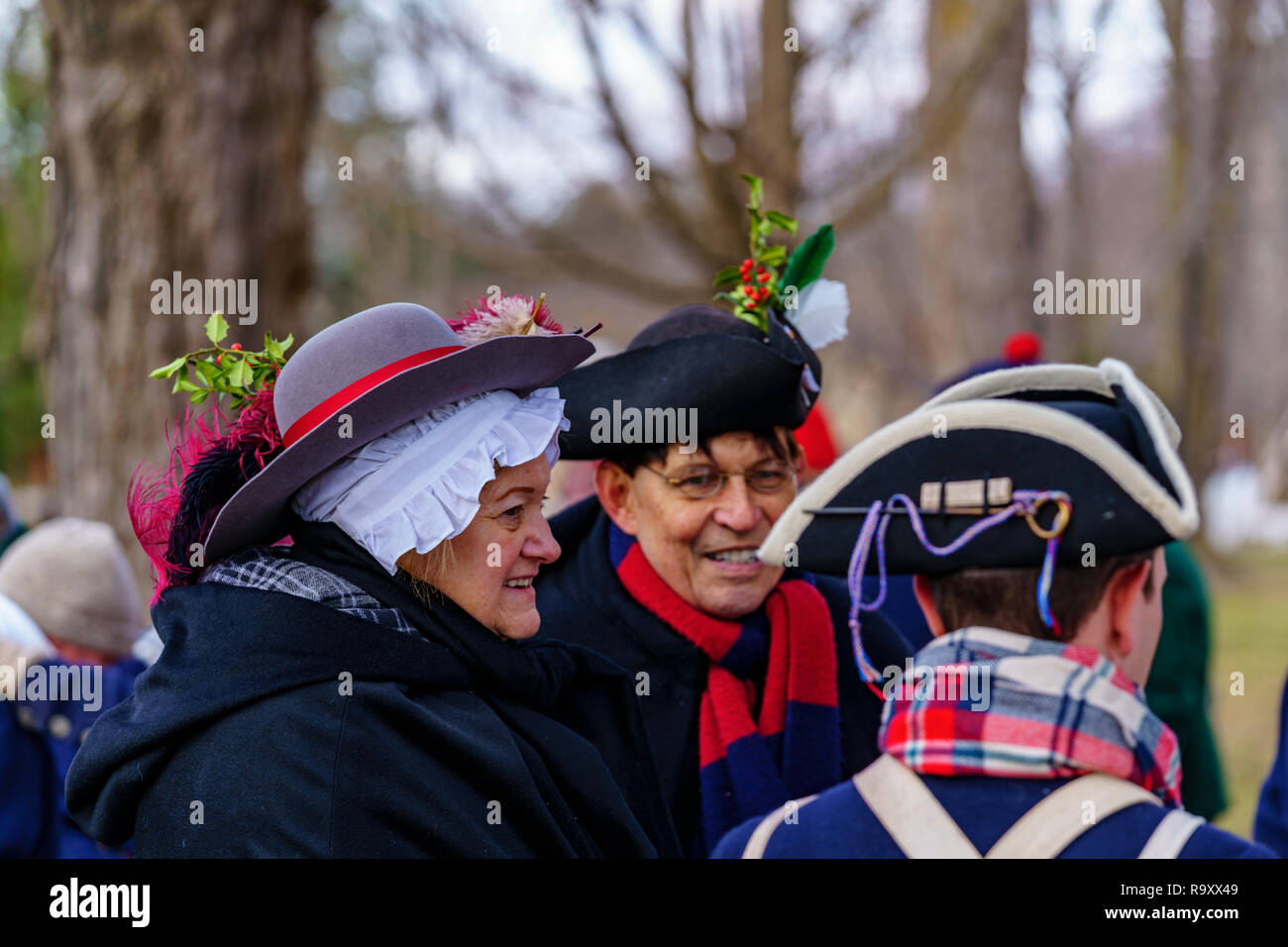 Washington Crossing, PA, USA - Dezember 25, 2018: Reenactors auf Weihnachten im Washington Crossing State Park sammeln General George W zu gedenken. Stockfoto