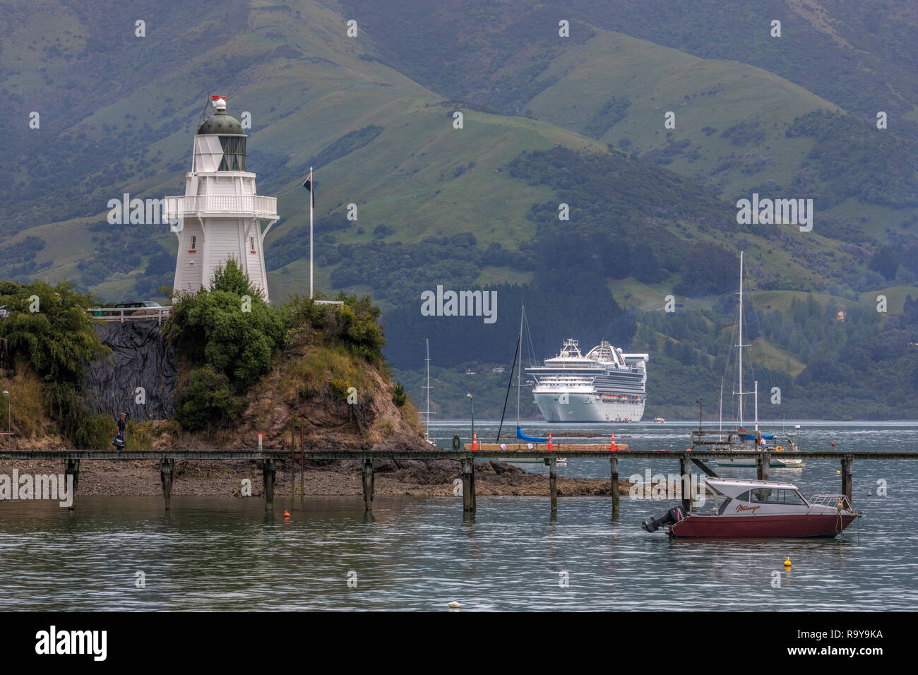 Akaroa Halbinsel, Bank, Christchurch, Südinsel, Neuseeland Stockfoto