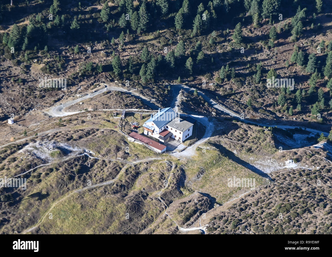 Luftbilder Tirol ÖAMTC ZENZENHOF; BBT Bautelle Patsch; Europabrücke; Stubaier Gletscher; Serlesspitze; Südtiroler Dolomiten; Stockfoto