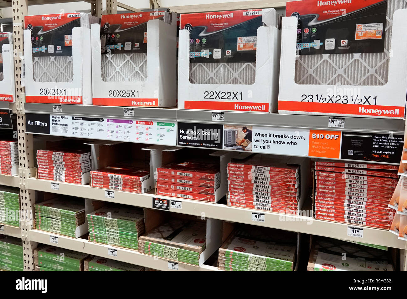 Miami Florida, das Home Depot im Inneren, Hardware Big Box Store tun Sie es selbst Geschäft, Display Verkauf Regale Allergen Luftfilter, Stockfoto