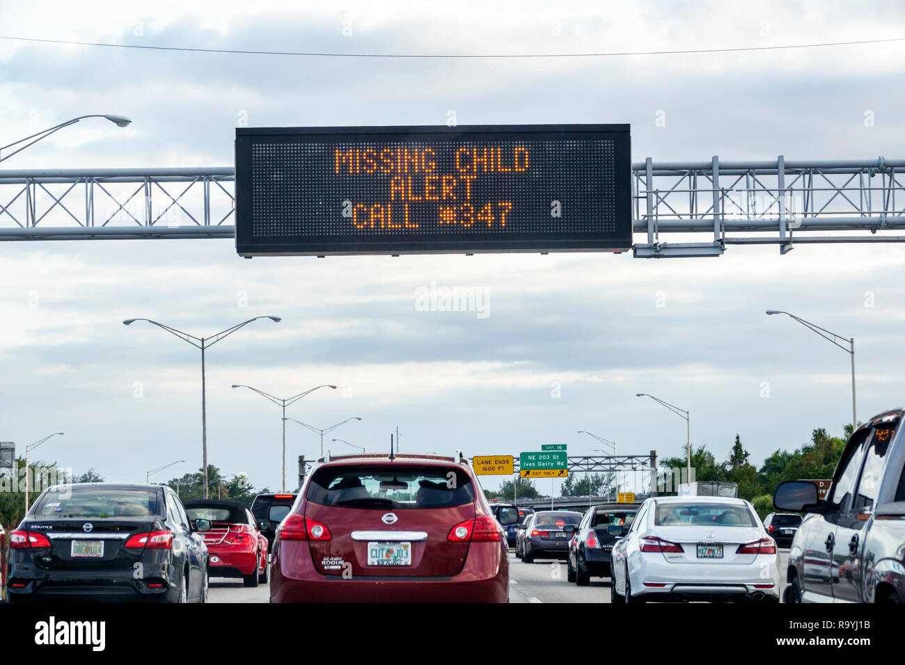 Miami Florida, Interstate I-95, Message Board, elektronischer Verkehr, fehlende Kinderbenachrichtigung, FL181222186 Stockfoto