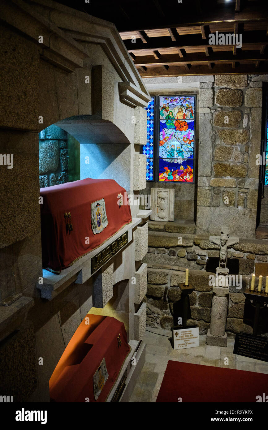 Braga, Portugal - Dezember 23, 2018: Details der Kathedrale von Braga, Portugal. Stockfoto