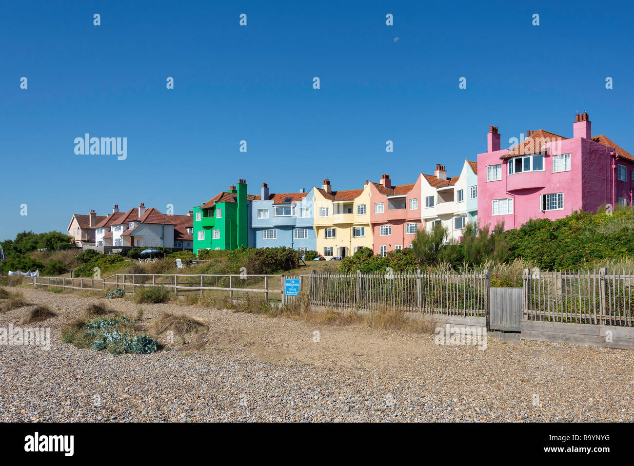 Das vorgewende Apartment Gebäude aus Strand, Damme, Suffolk, England, Vereinigtes Königreich Stockfoto