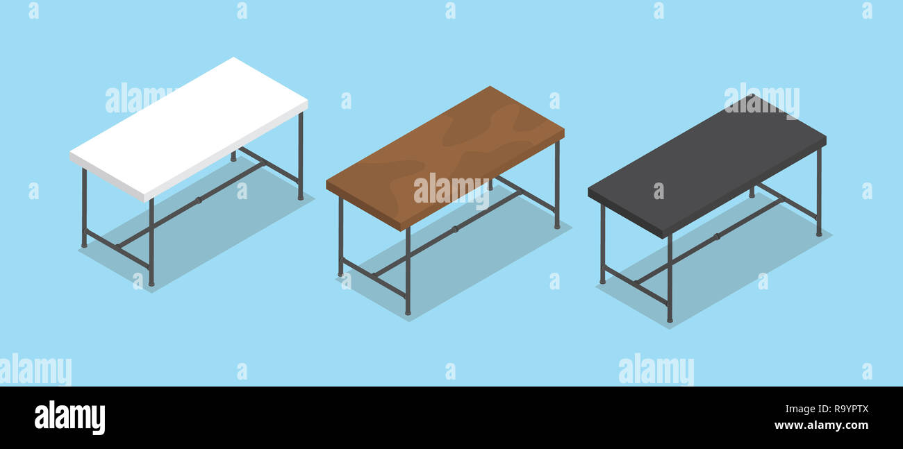 Schreibtisch oder Tisch Sammlung mit Flat Style und isometrische Vector Illustration Stockfoto