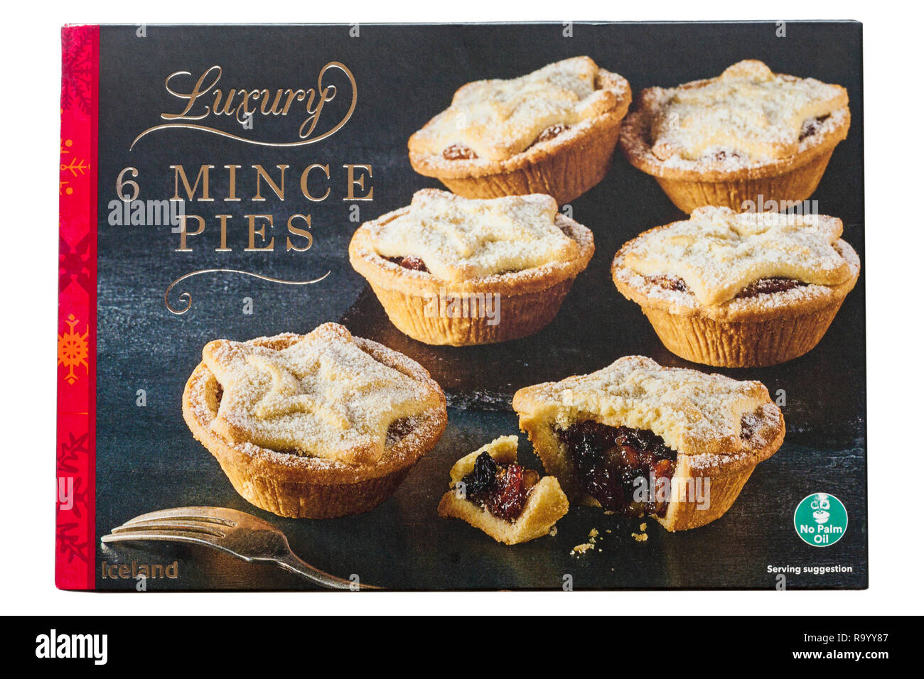 Box von Island Luxus Mince Pies isoliert auf weißem Hintergrund Stockfoto