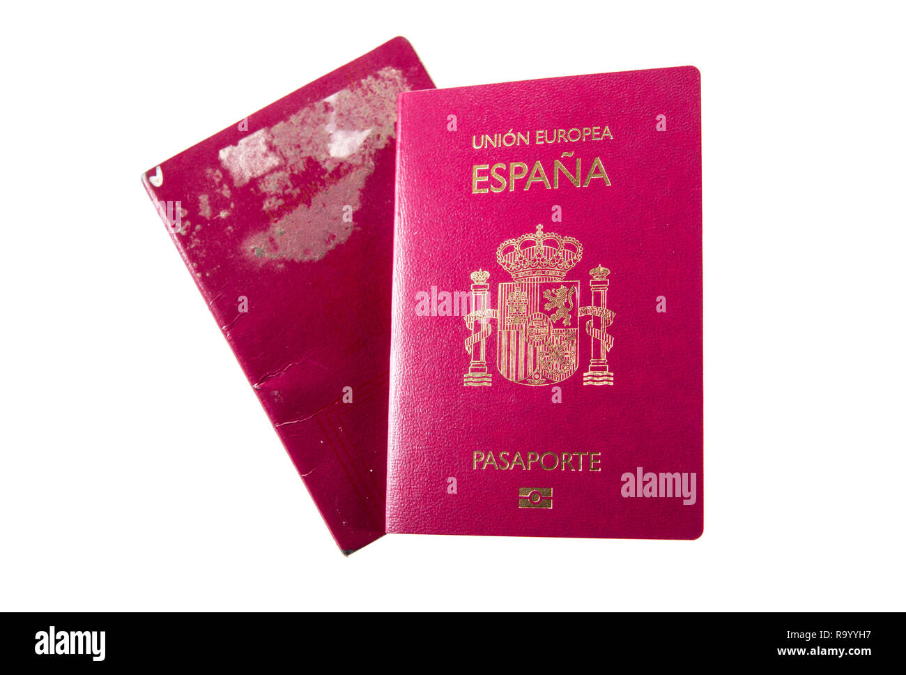 Neuen spanischen Reisepass über alte abgelaufen ist ein Stockfoto