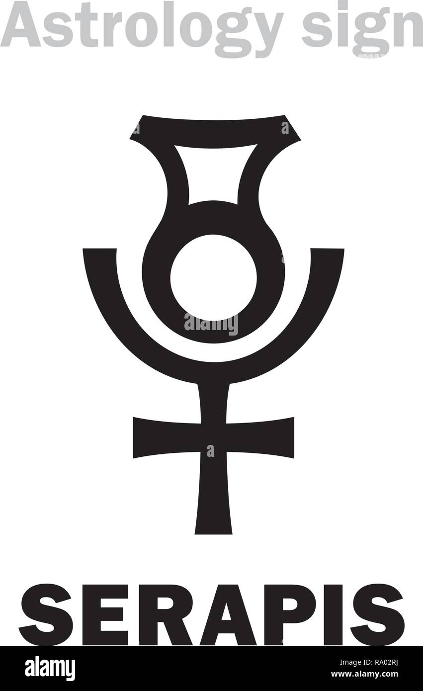 Astrologie Alphabet: SERAPIS/Osiris-Apis (Userhapi), Hellenistische ägyptischen Gott der Fülle, Fruchtbarkeit, Unterwelt und jenseits. Hieroglyphen unterzeichnen. Stock Vektor