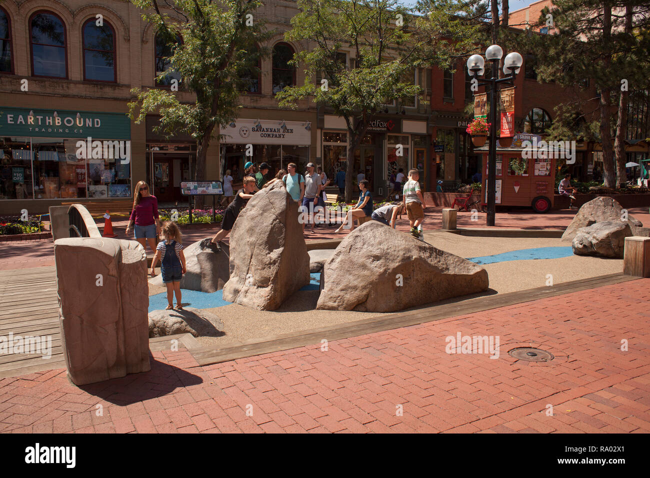 Sommer in der Innenstadt von Boulder, Colorado. Stockfoto