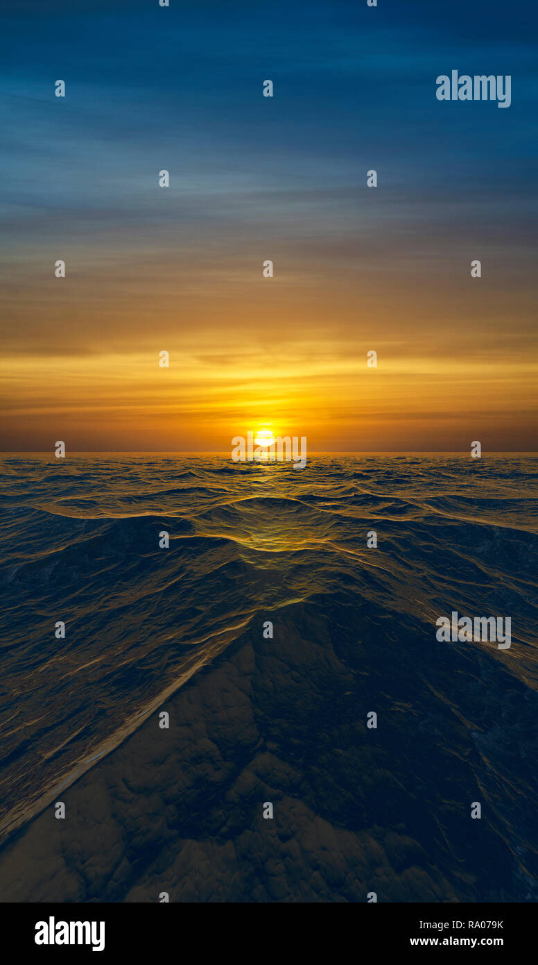 Sonnenuntergang und Sonnenaufgang über stürmische See Stockfoto