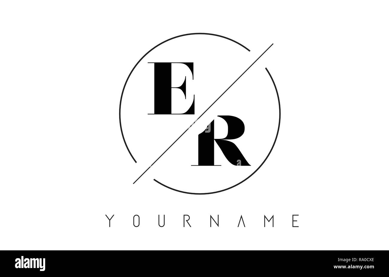 ER Schreiben Logo mit geschnittenen und Schnitt Design und runden Rahmen Vector Illustration Stock Vektor