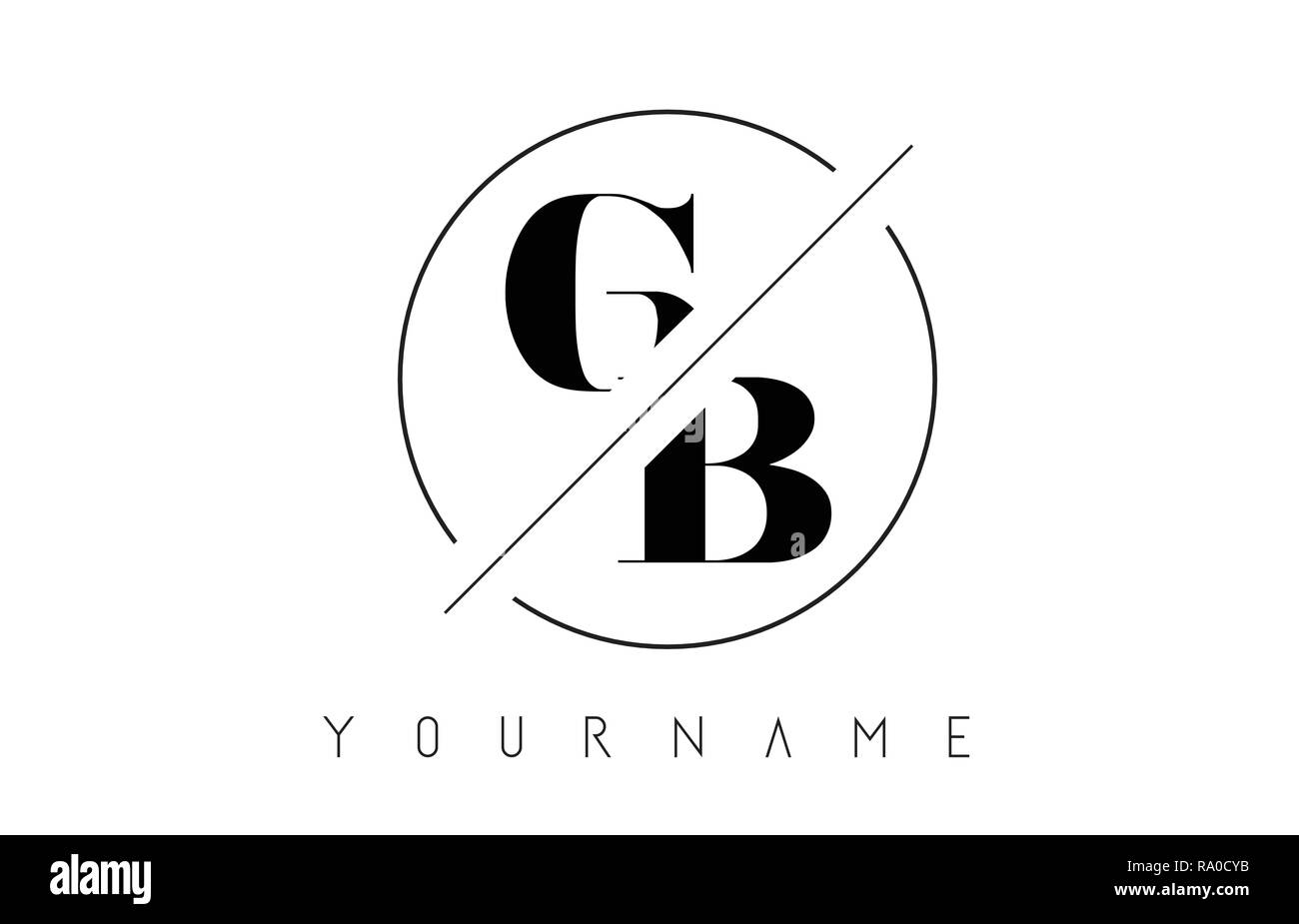 GB Schreiben Logo mit geschnittenen und Schnitt Design und runden