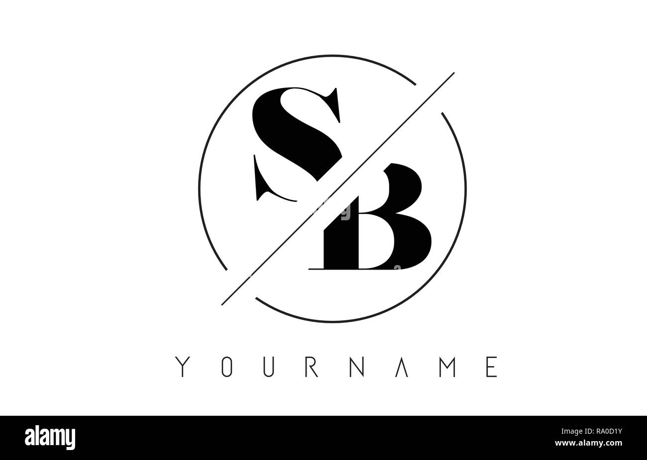 SB Schreiben Logo mit geschnittenen und Schnitt Design und runden Rahmen Vector Illustration Stock Vektor