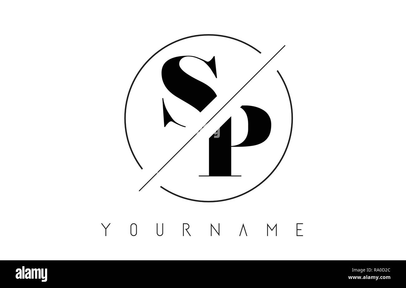 SP schreiben Logo mit geschnittenen und Schnitt Design und runden Rahmen Vector Illustration Stock Vektor