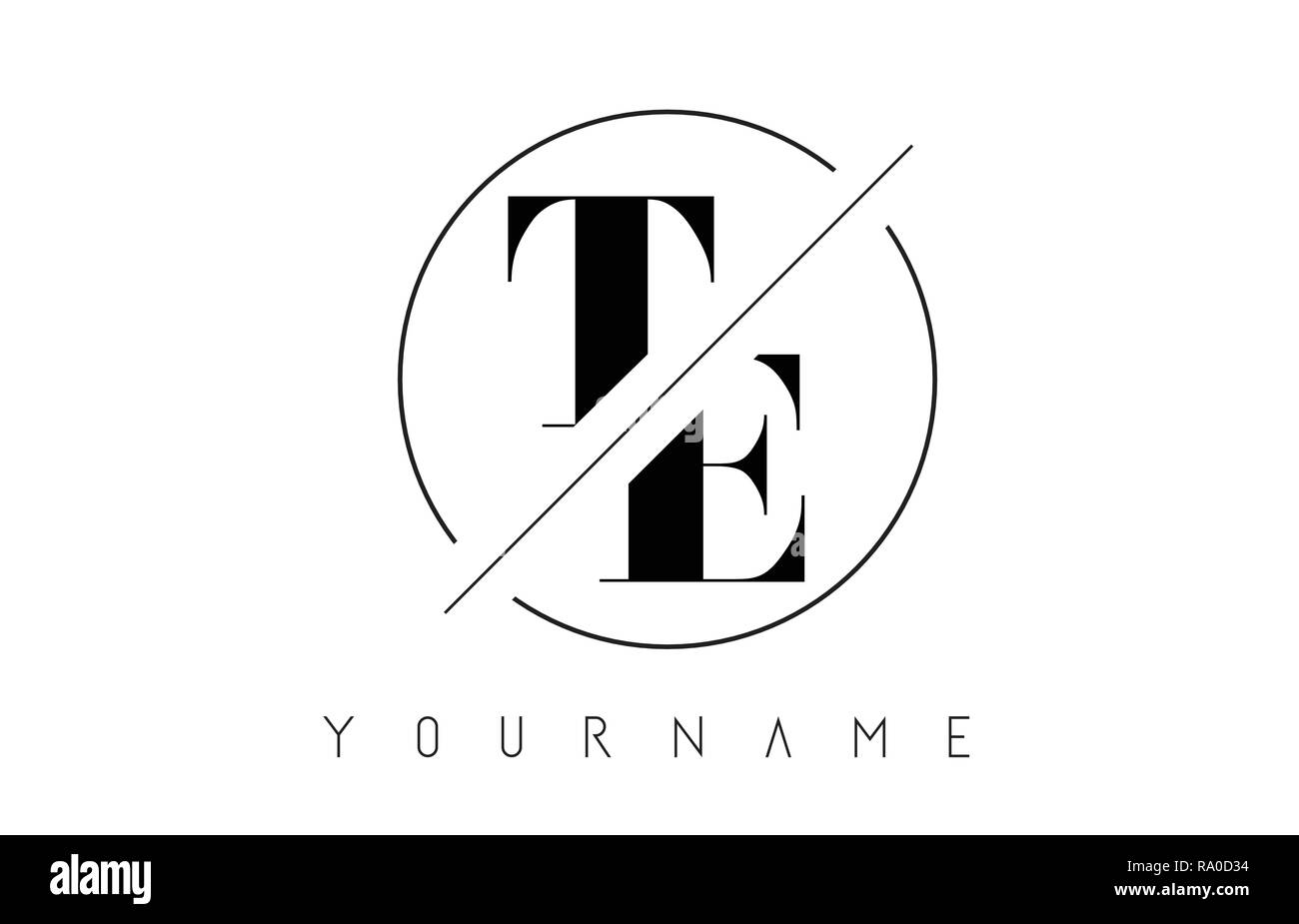 TE Schreiben Logo mit geschnittenen und Schnitt Design und runden Rahmen Vector Illustration Stock Vektor
