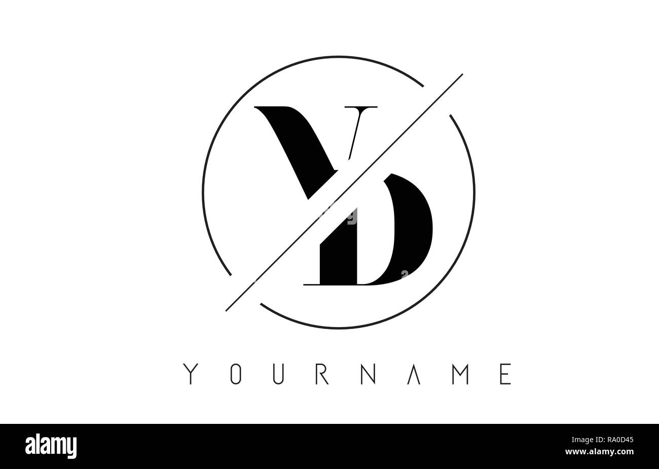 VD Schreiben Logo mit geschnittenen und Schnitt Design und runden Rahmen Vector Illustration Stock Vektor