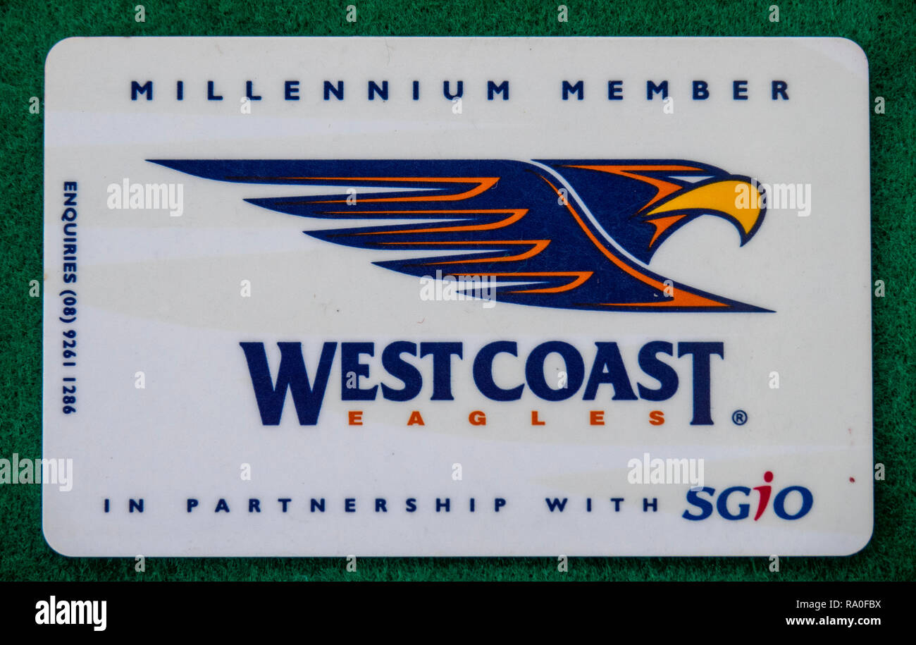 West Coast Eagles Football Club Mitgliedskarte für das Jahr 2000. Stockfoto