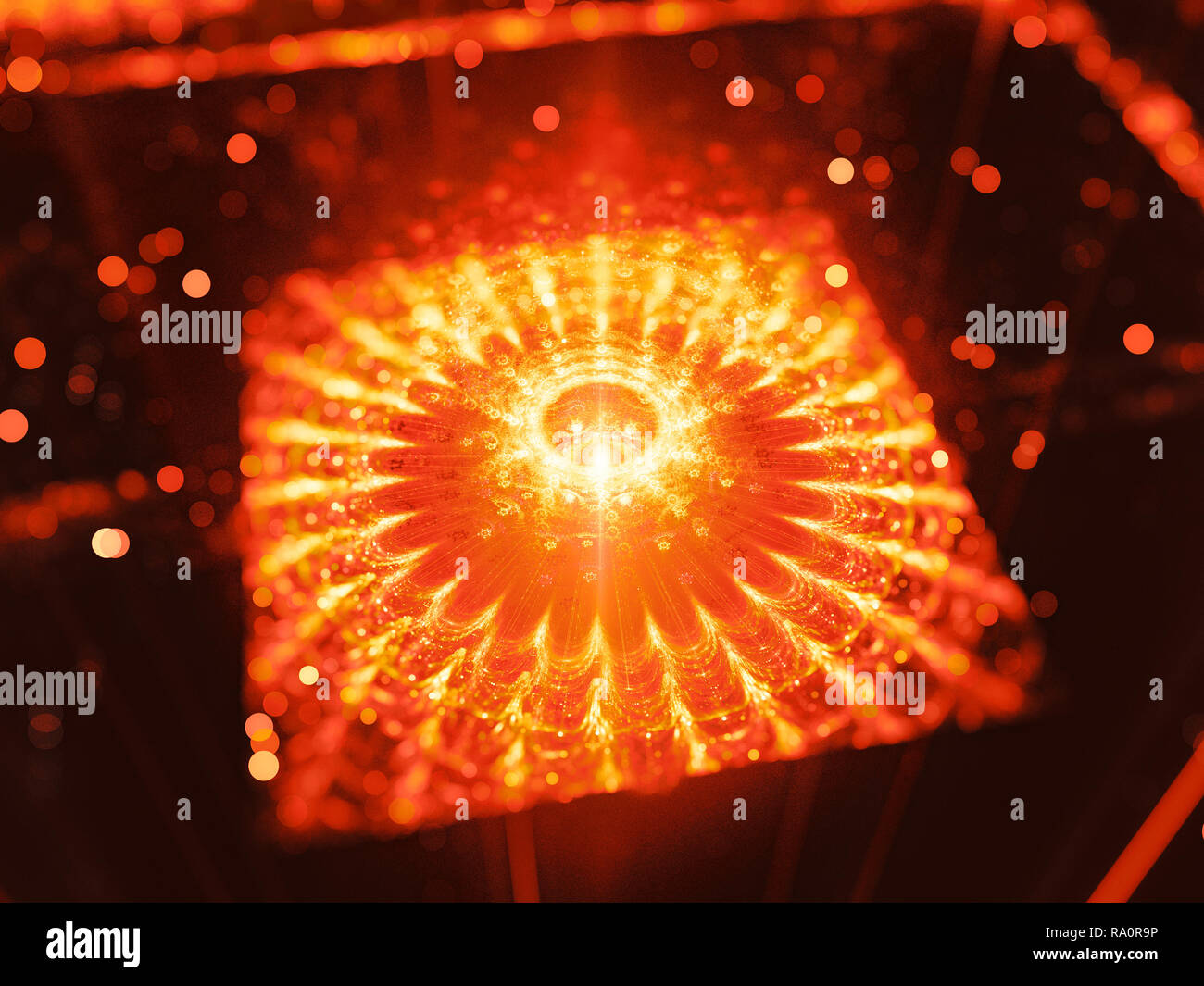 Feurig glühenden quantum Prozessor im Raum, Computer-generierte Zusammenfassung Hintergrund, 3D-Rendering Stockfoto