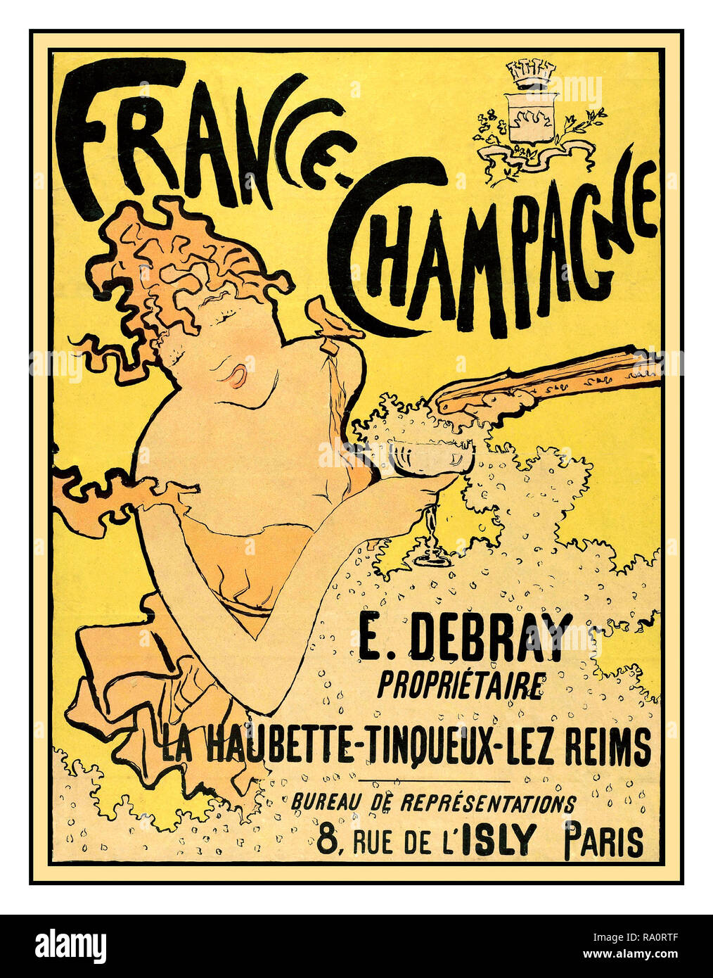 Vintage 'ebray' französischer Champagner Poster des Künstlers Pierre Bonnard im Art Nouveau Stil LA HAUBETTE - TINQUEX-LES-REIMS in Frankreich 1890-1900 Stockfoto