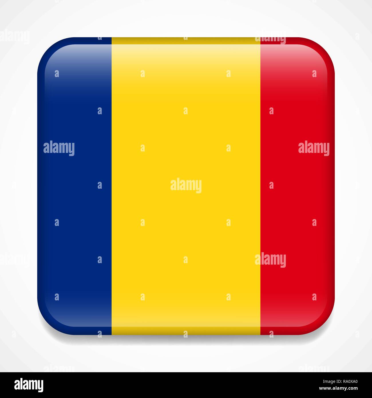 Flagge Rumänien. Platz glänzend Abzeichen Stock Vektor