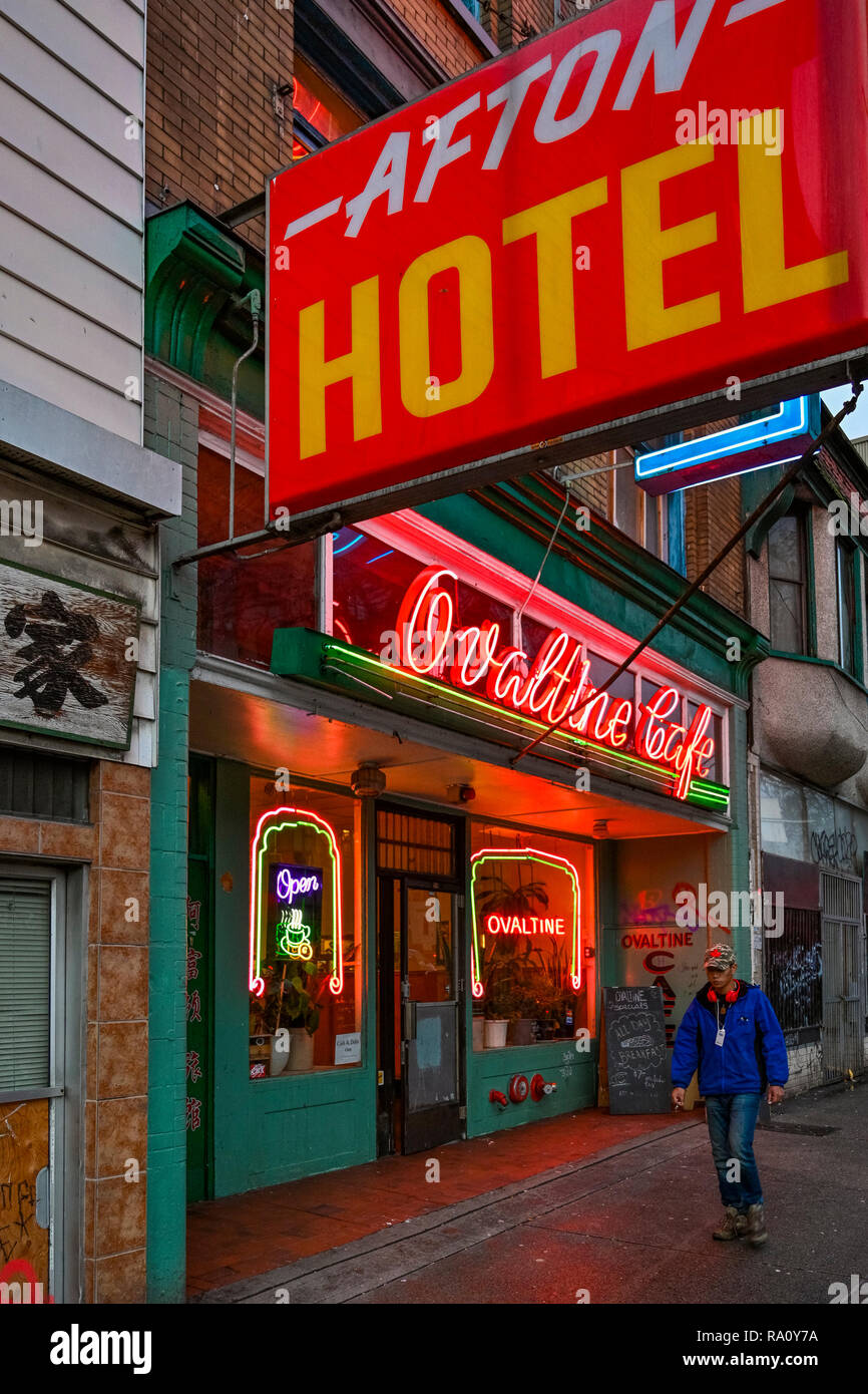 Shelbourne Hotel, Ovomaltine Cafe, Downtown Eastside, Vancouver, British Columbia, Kanada Stockfoto