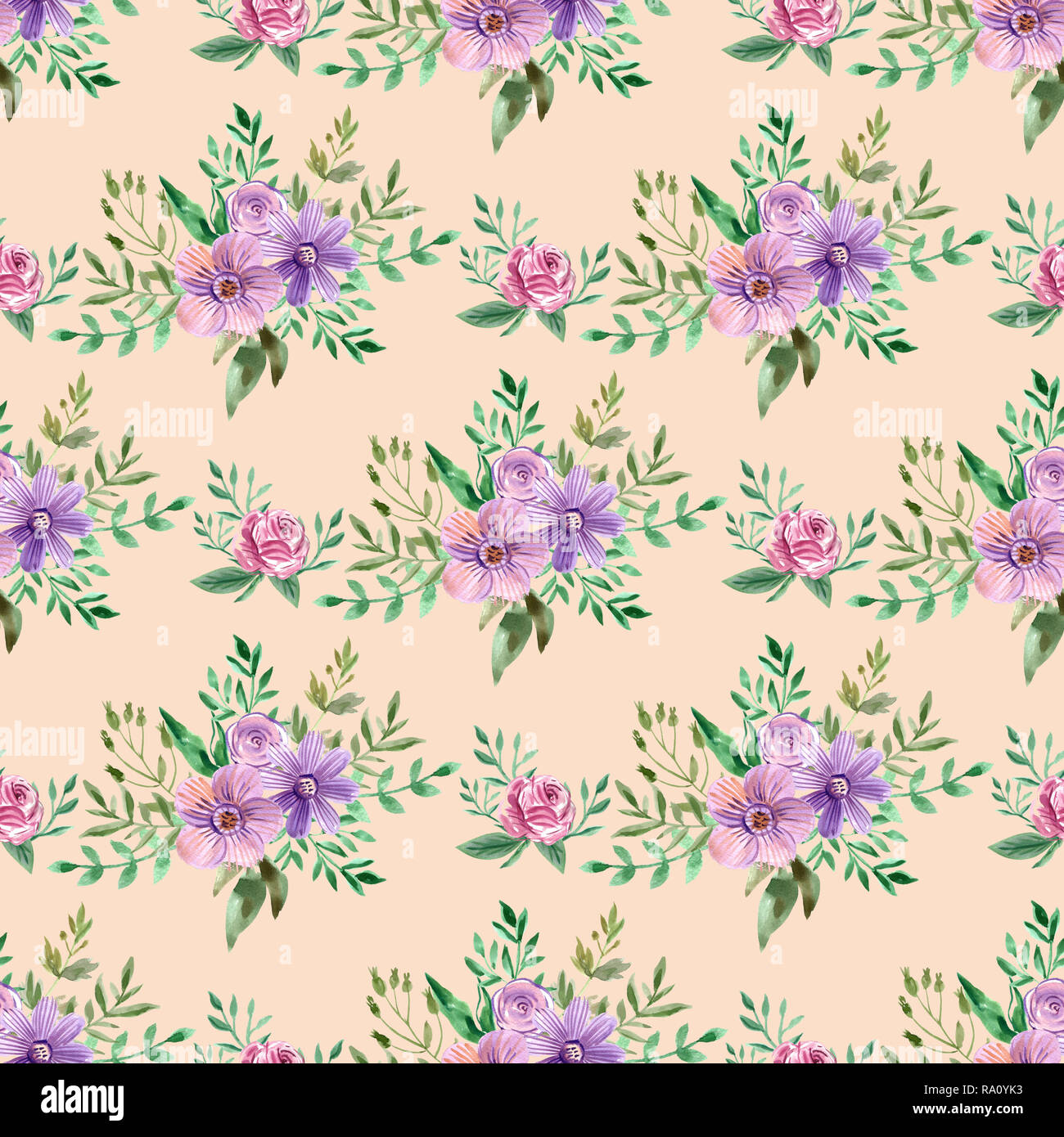 Dekorative nahtlose Muster mit Blumen. Schöne floral background von Aquarell Skizzen für die Gestaltung und Dekoration. Stilvoll trendy Gewebe. Mo Stockfoto