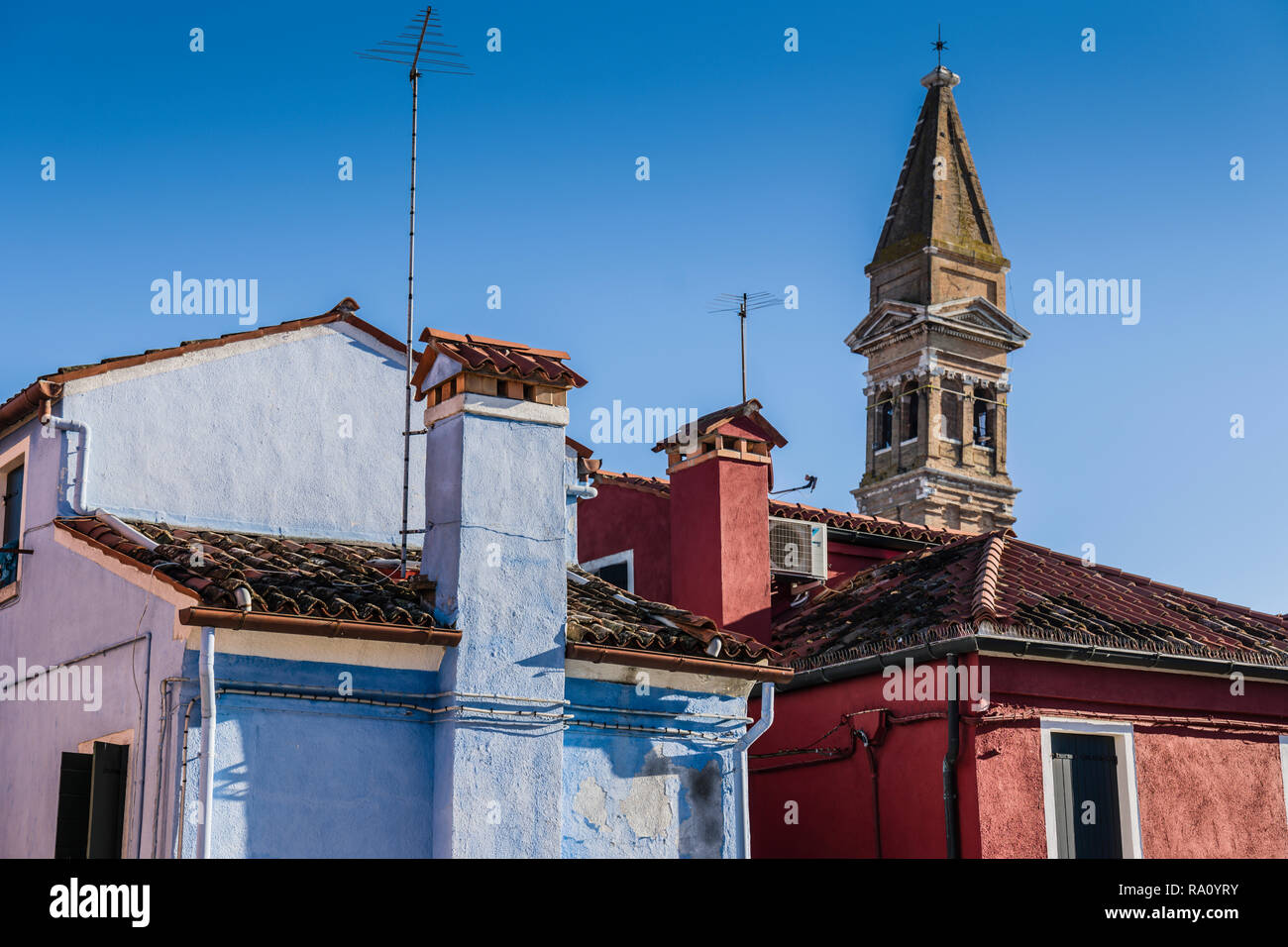 Bemalte Gebäude, Burano, Venedig, Italien. Stockfoto