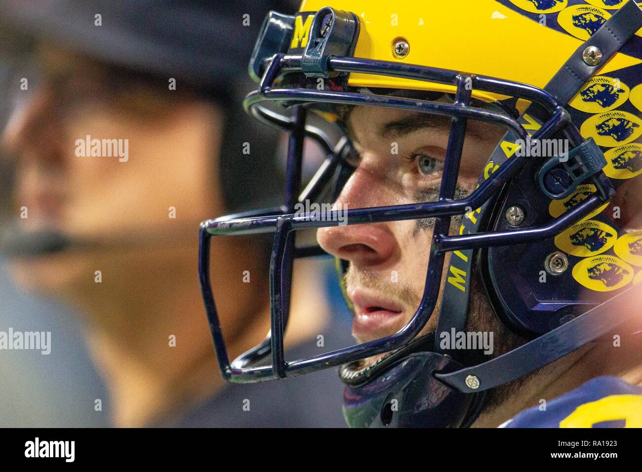 Atlanta, GA, USA. 29 Dez, 2018. Michigan Wolverines Quarterback Shea Patterson (2) während das Küken-fil-ein Pfirsich-schüssel bei Mercedes-Benz-Stadion in Atlanta, GA. (Scott Kinser/Cal Sport Media) Credit: Csm/Alamy leben Nachrichten Stockfoto