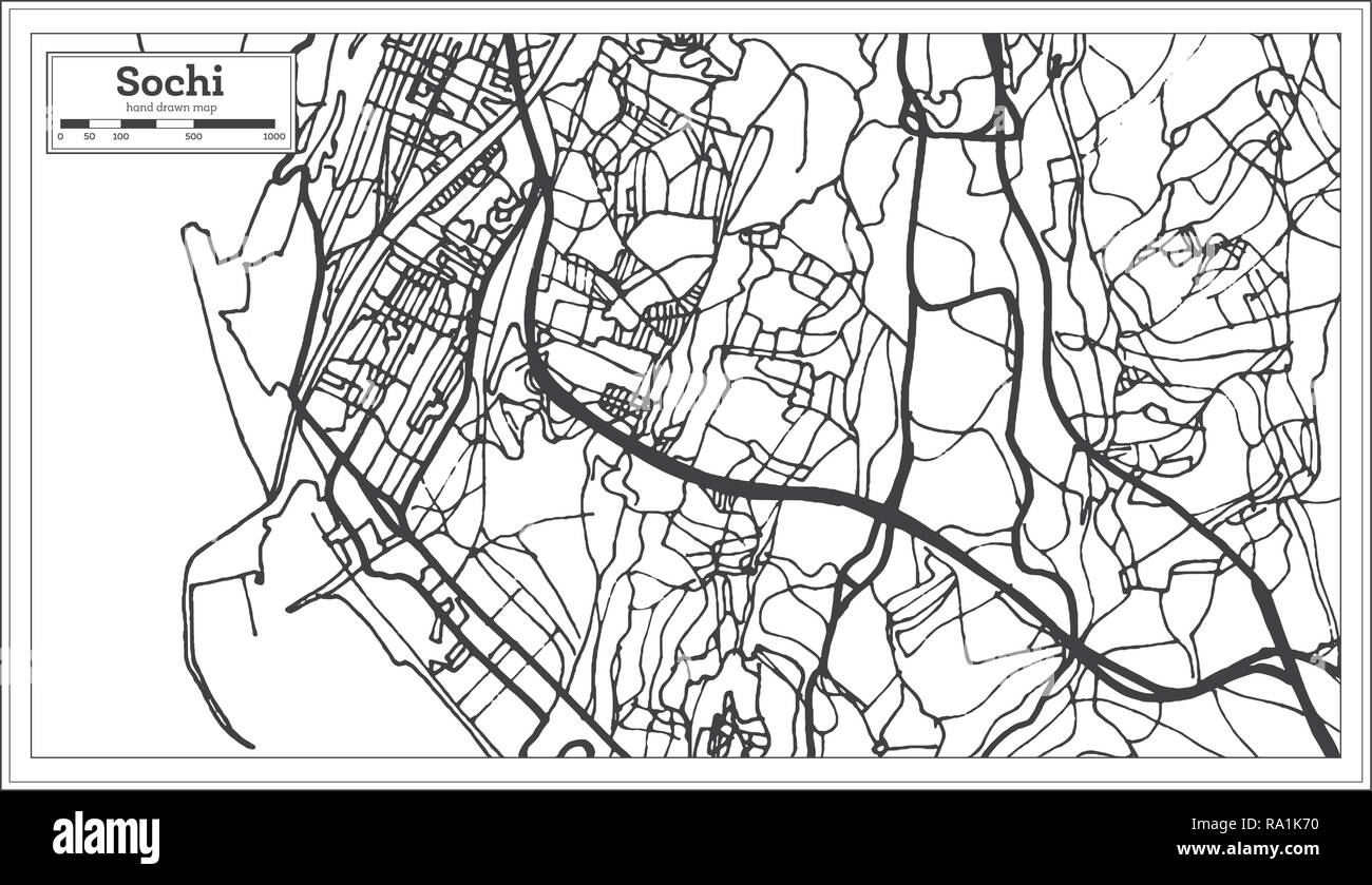 Sotschi Russland Stadtplan im Retro-stil. Übersichtskarte. Vector Illustration. Stock Vektor