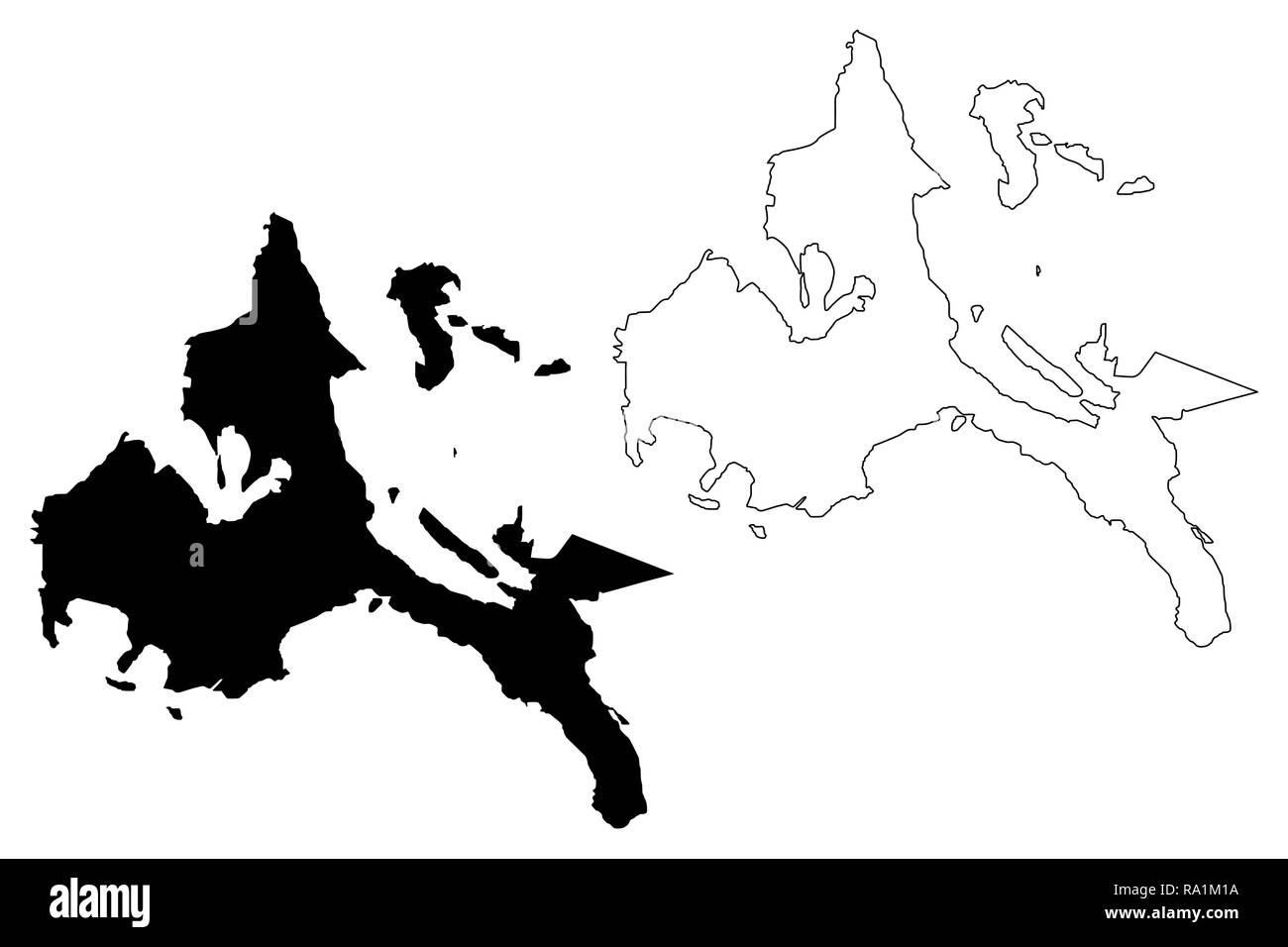Calabarzon Region (Regionen und Provinzen der Philippinen, die Republik der Philippinen) Karte Vektor-illustration, kritzeln Skizze Southern Tagalog Ma Stock Vektor