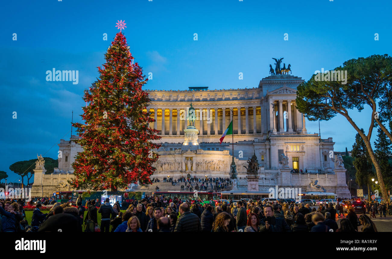 Piazza Venezia in Rom Weihnachten 2018. Italien. Stockfoto
