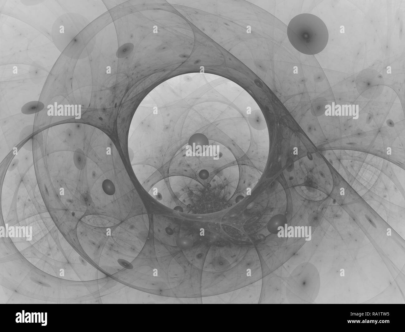 Perfekte abstrakte Digitale violetten Hintergrund. Vortextunnel, 3D-Darstellung. Zusammensetzung der Blasen und Kreise und Fraktale Elemente mit metaphorischen r Stockfoto