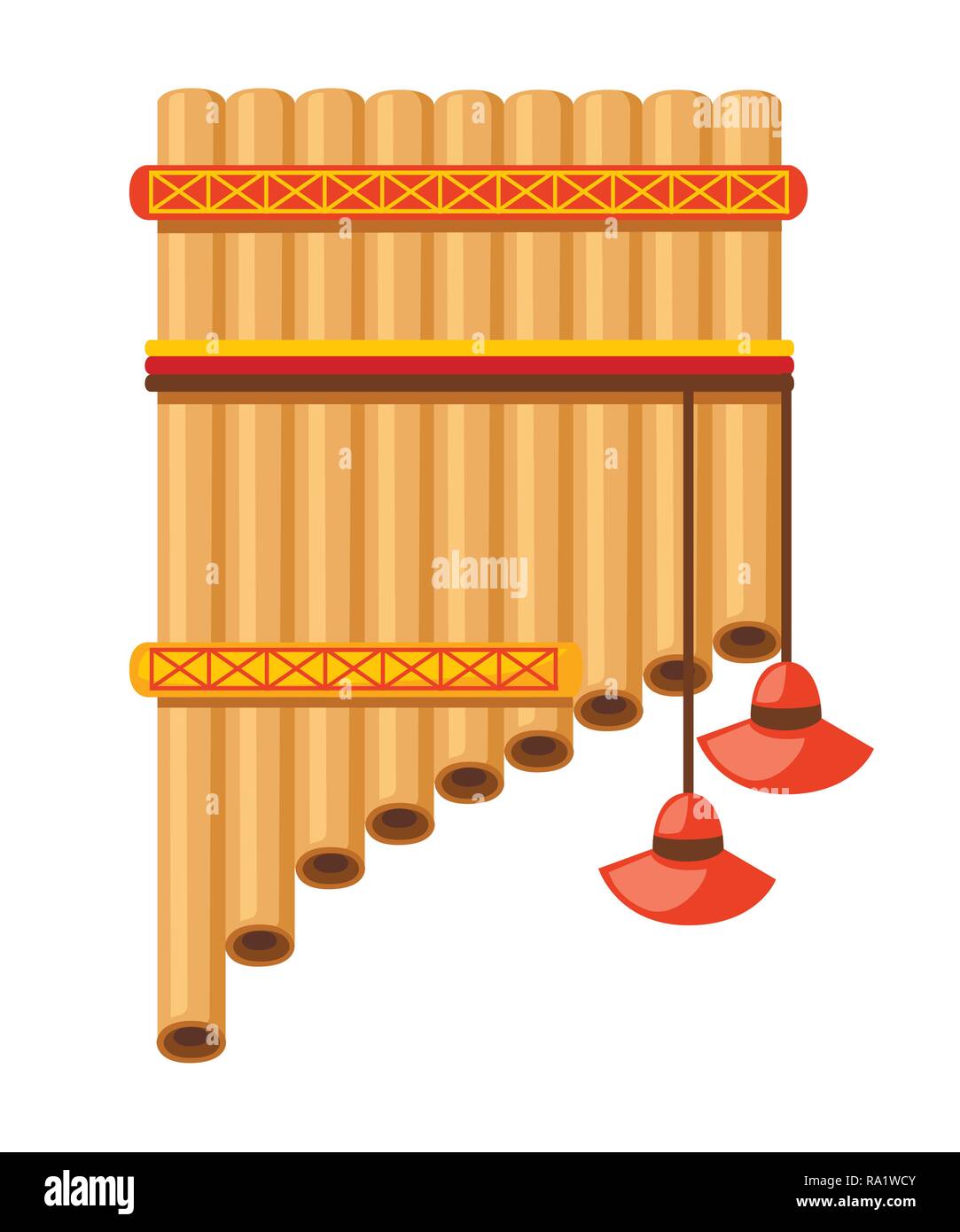 Flöte pan mit traditionellen Muster Indianer. American Music Instrument. Flache Vector Illustration auf weißem Hintergrund. Stock Vektor