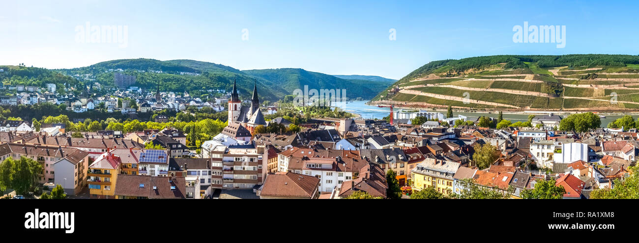 Blick über Bingen am Rhein, Rheingau, Deutschland Stockfoto