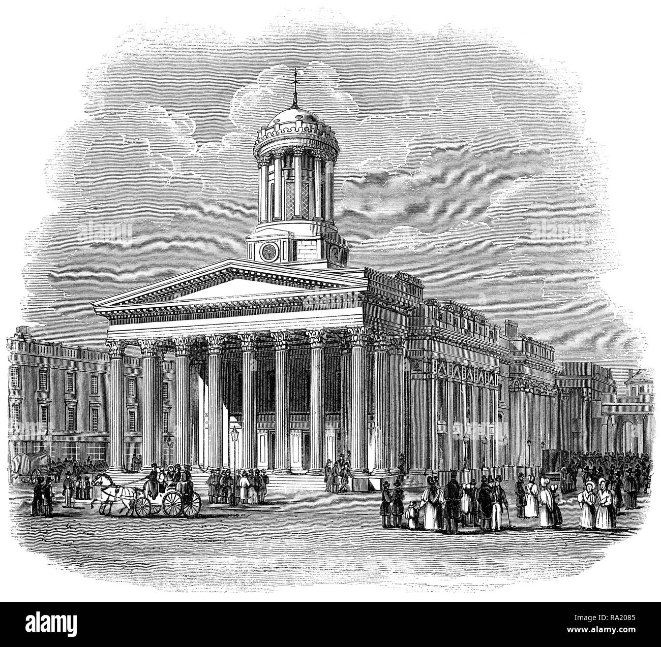 1845 Gravur der Royal Exchange im Royal Exchange Square, Glasgow. Das Gebäude beherbergt heute die Galerie der Modernen Kunst. Stockfoto