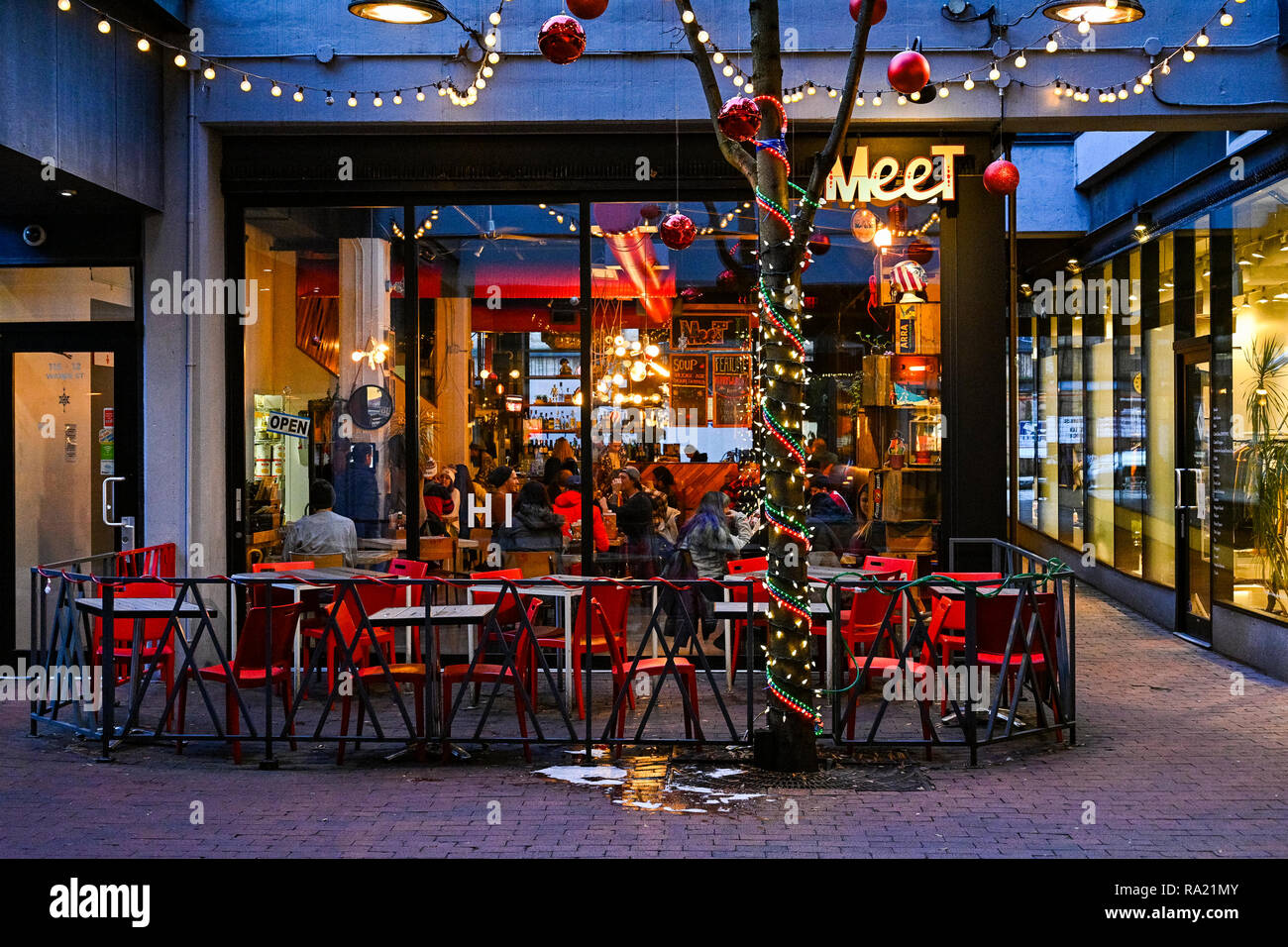 Treffen, Vegetarisches Restaurant, Gastown, Vancouver, British Columbia, Kanada Stockfoto