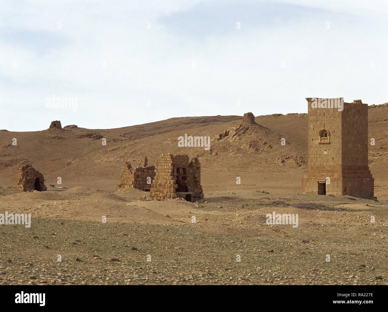 Syrien. Palmyra. Das Tal der Gräber. Grabkunst Tower. Oase Tadmor. Ca. 1. Jahrhundert. Römische Ära. Foto vor dem syrischen Bürgerkrieg. Stockfoto