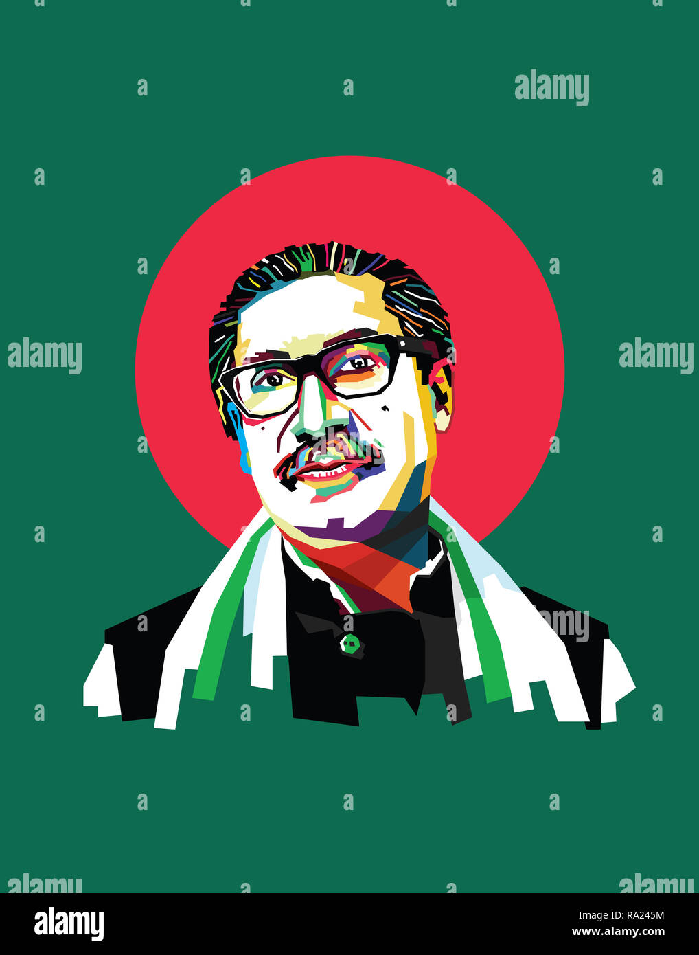 April 01, 1972: ein Vektor Illustration eines Portrait von Bangladesch erster Premierminister, Scheich Mujibur Rahman. Scheich Mujibur Rahman, verkürzt als S Stockfoto