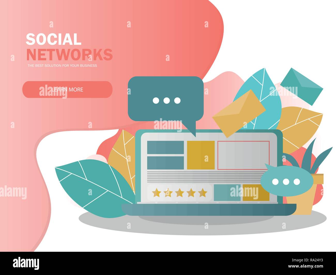 Social Media Konzept für Webseite, Banner, Präsentation. Vector Illustration Stock Vektor