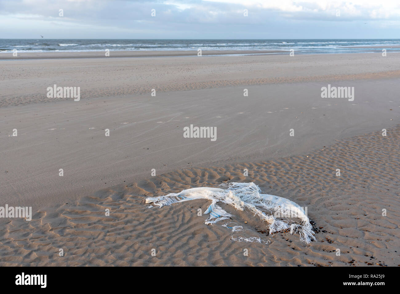 Plastikmüll am Strand in Blavand, Dänemark Stockfoto