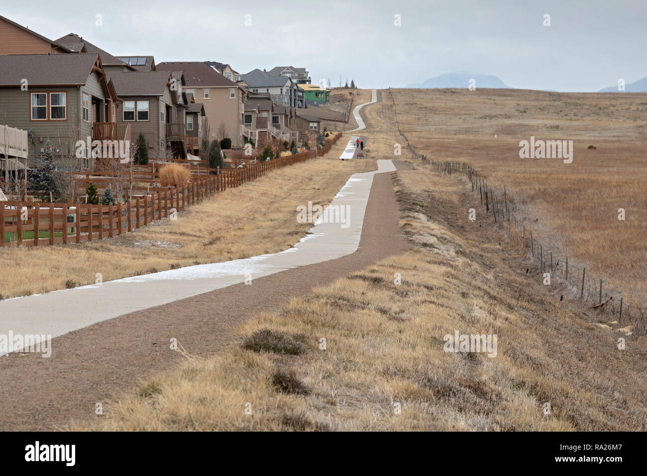 Denver, Colorado - die Candela geplante Gemeinschaft neben der Rocky Flats National Wildlife Refuge, gebaut wird. Die Berghütte wurde früher die Stockfoto