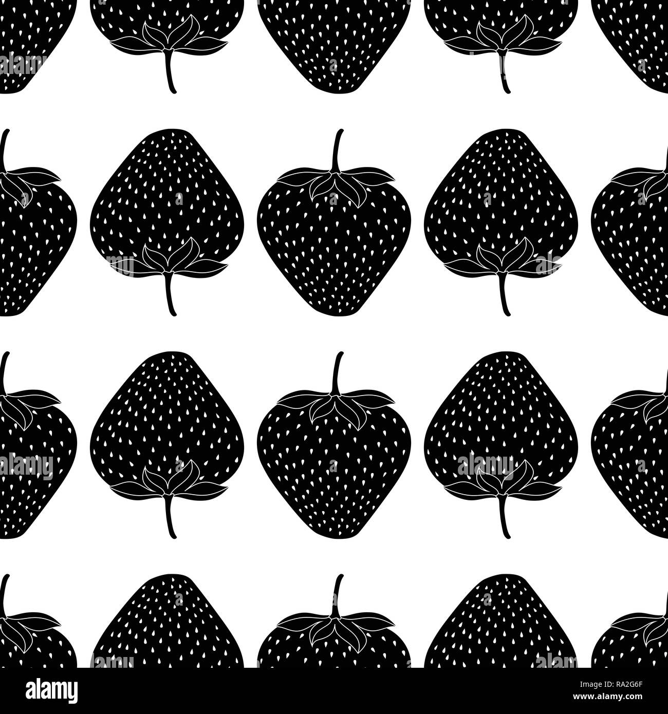 Vector schwarz Erdbeeren frühling sommer nahtlose Muster Hintergrund. Toll als Textildruck, Party Einladung oder Verpackung. Valentinstag. Weiß b Stock Vektor