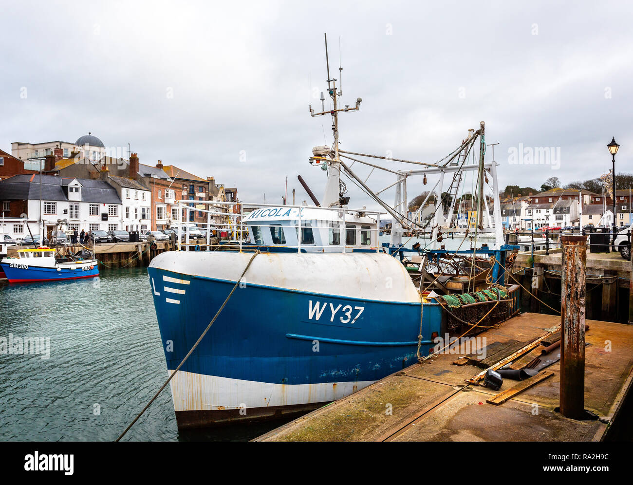 Trawler in Weymouth Hafen in Dorchester, Dorset, England am 29. Dezember 2018 angelegten Stockfoto