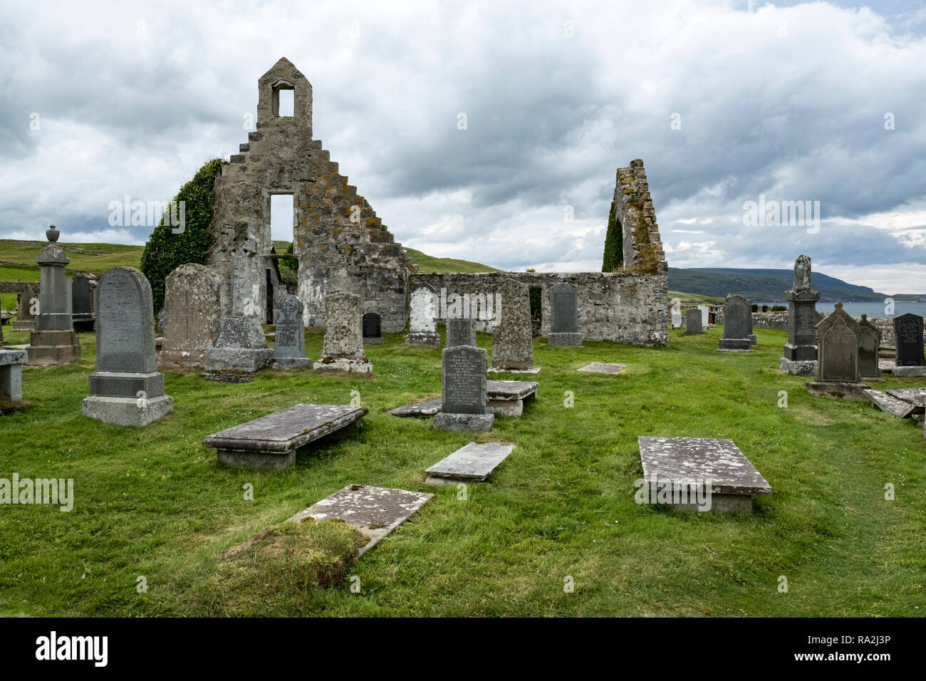 Die Ruinen der Kirche von Balnakeil, Schottland, eine geplante Denkmal des Vereinigten Königreichs als "national bedeutende archäologische Stätte. Stockfoto