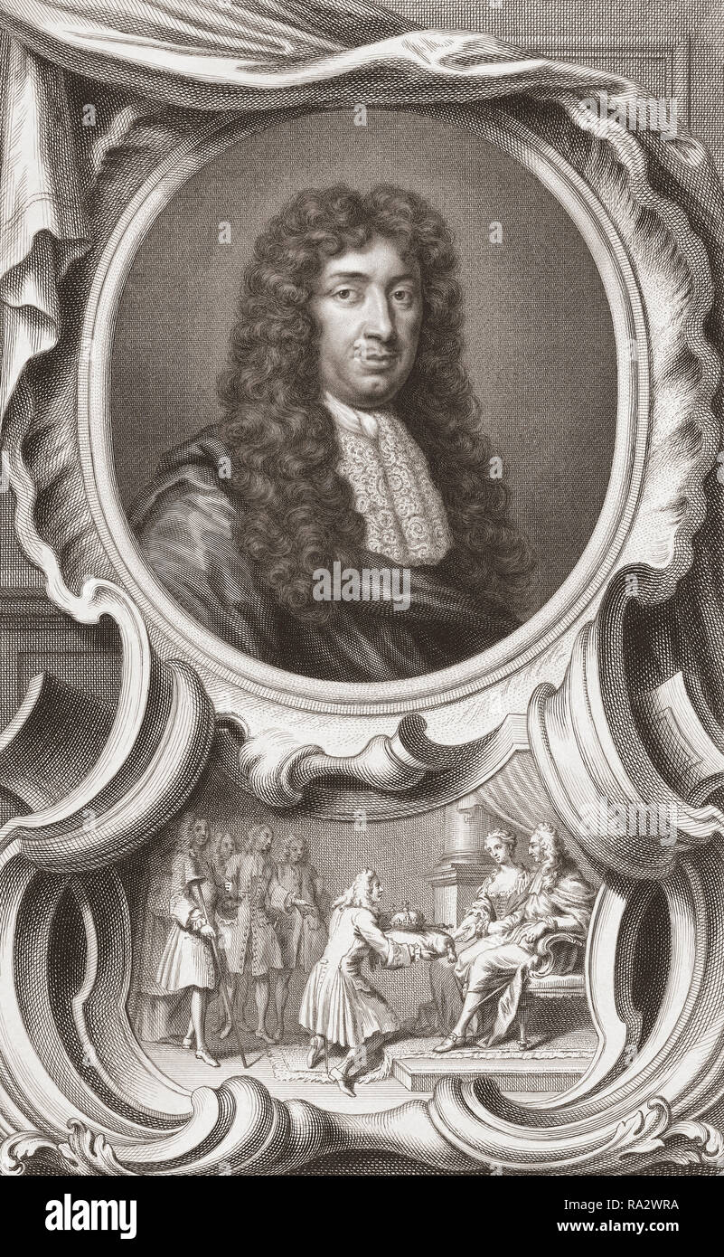 George Savile Halifax, 1, 1633-1695. Englischer Politiker und Staatsmann und Autor. Aus dem Buch die Köpfe der illustren Personen von Großbritannien, gestochen von Houbraken und Herr Vertue. Mit ihrem Leben und Zeichen. Das Buch wurde zusammengestellt und von Thomas Birke, 1705-1766 geschrieben. Aus einer Edition datiert 1813. Stockfoto