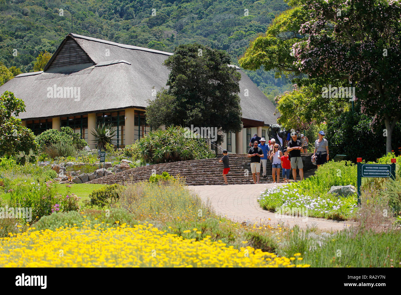 Der obere Eingang zur Nationalen Botanischen Garten Kirstenbosch in Kapstadt, Western Cape, Südafrika. Stockfoto