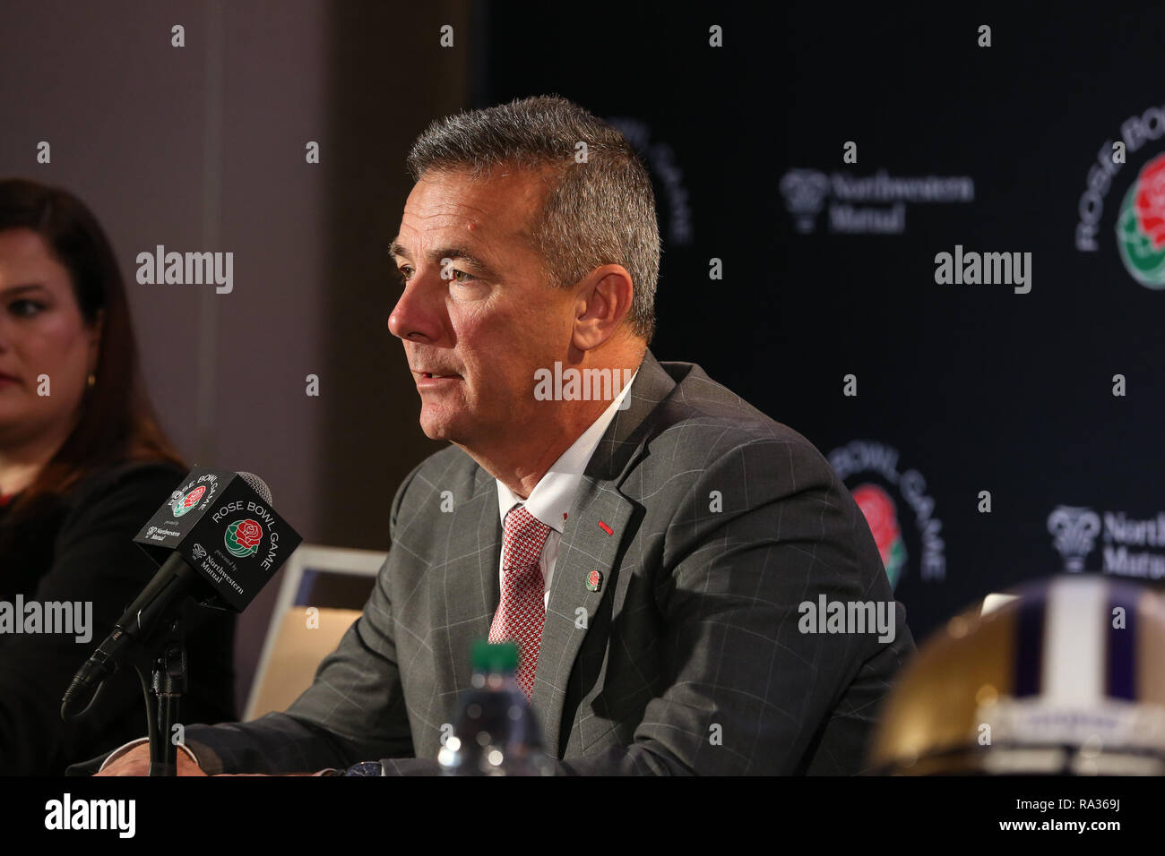 31. Dezember 2018. die Ohio State Trainer städtischer Meyer während des Rose Bowl Coaches Pressekonferenz im Residence Inn in Los Angeles. Live am Samstag, den 31. Dezember 2018 (Foto von Jevone Moore) Stockfoto