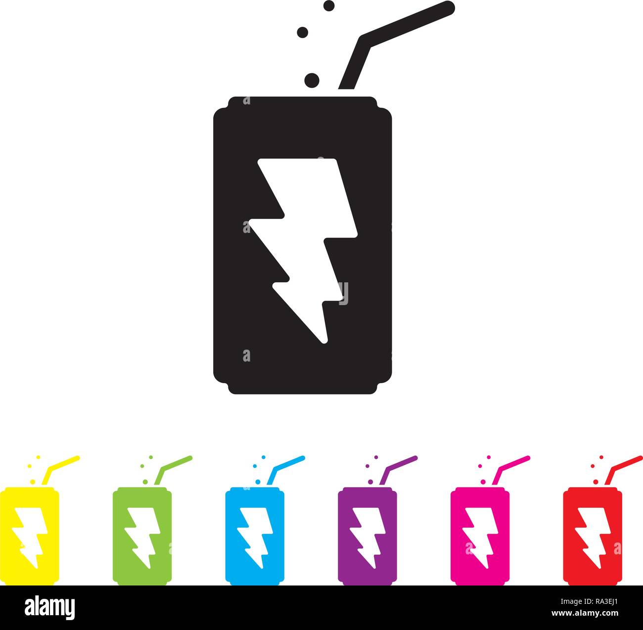 Energy Drink in kann mit Stroh Vektor icon. Kaltes Getränk Symbol in Schwarz und sechs Farbvarianten. Stock Vektor