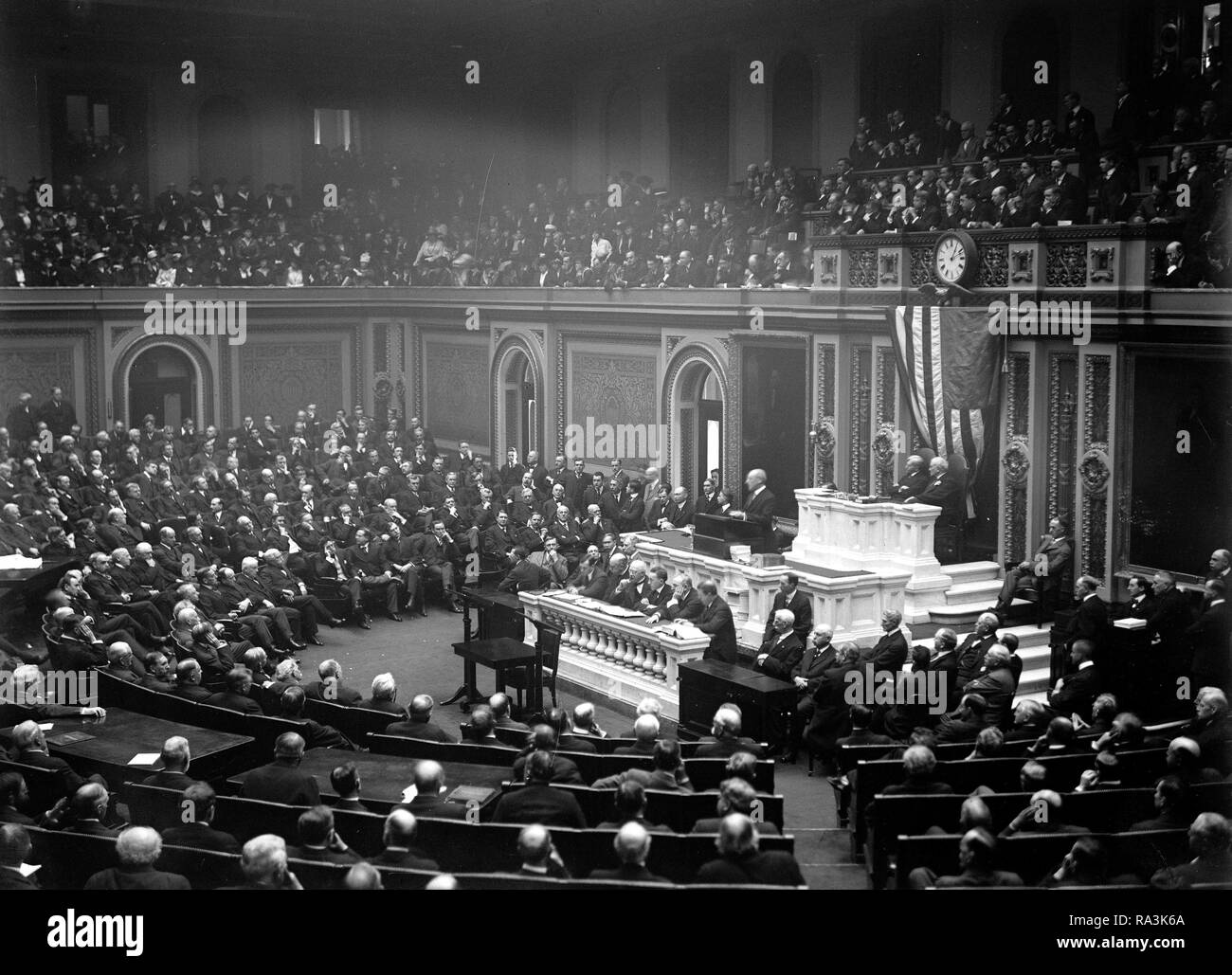 Präsident Woodrow Wilson in einer Rede vor dem Kongress. Februar 3, 1917 Stockfoto