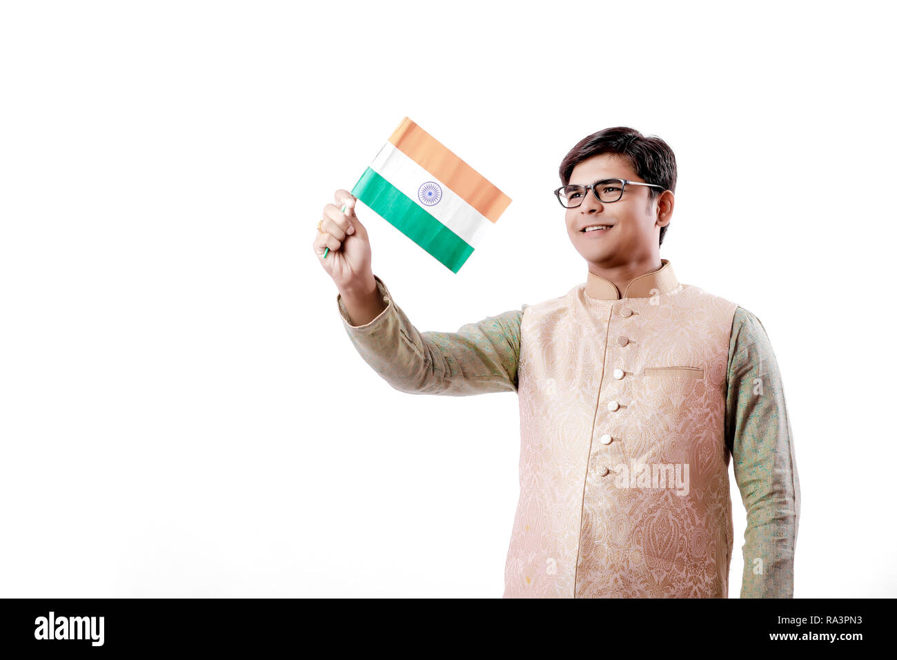 Junge Inder, indische Flagge Stockfoto